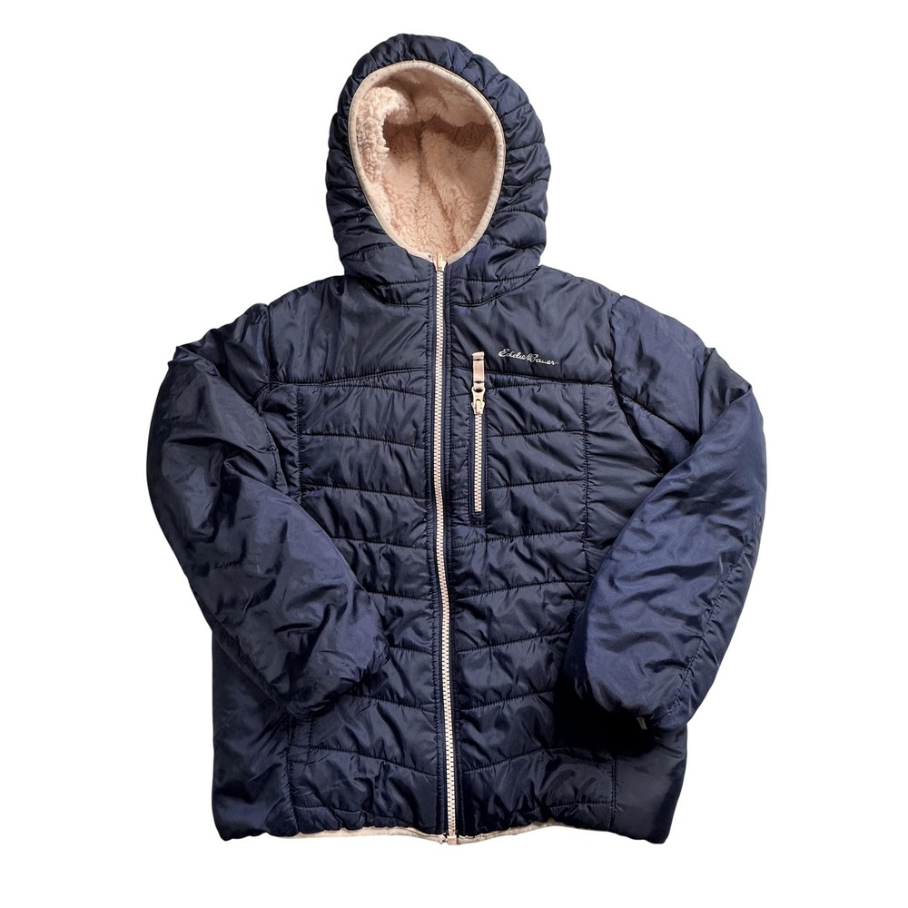 Eddie Bauer Navy Blue & Cream Hooded Puffer Jacket